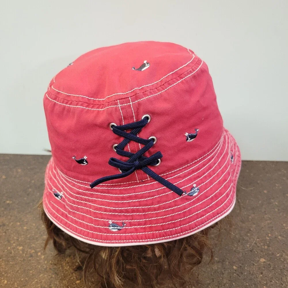 Gymboree Whale Watching Bucket Hat Kids Red 5-7 Years Navy Whales Embroidered